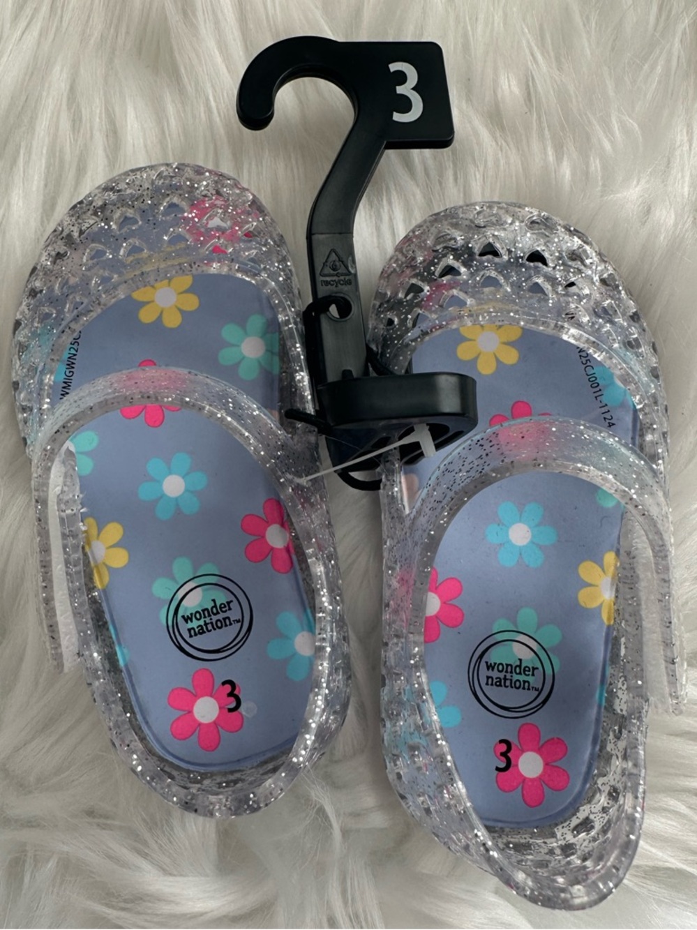 NWOT Wonder Nation Clear Glitter Jelly Mary Jane sandals w/Flower Insole - Sz 3